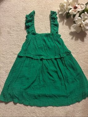 Pink Lily Kelly Green Linen Ruffle Babydoll Dress